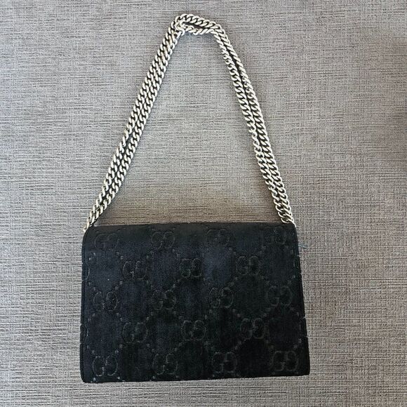 Gucci Brand new Authentic Women's Black GG Velvet Mini Dionysus Chain purss - Picture 8 of 16